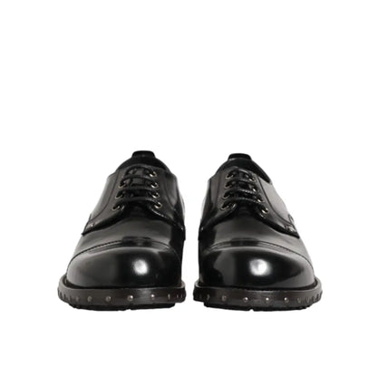 Dolce & Gabbana Black Leather Studded Men Formal Derby Shoes
