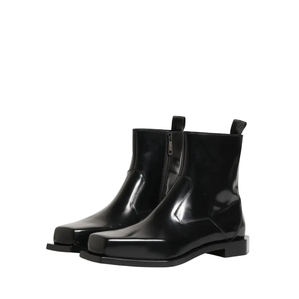Dolce & Gabbana Black Leather Zip Closure Ankle Boots Shoes - Ankelstøvler