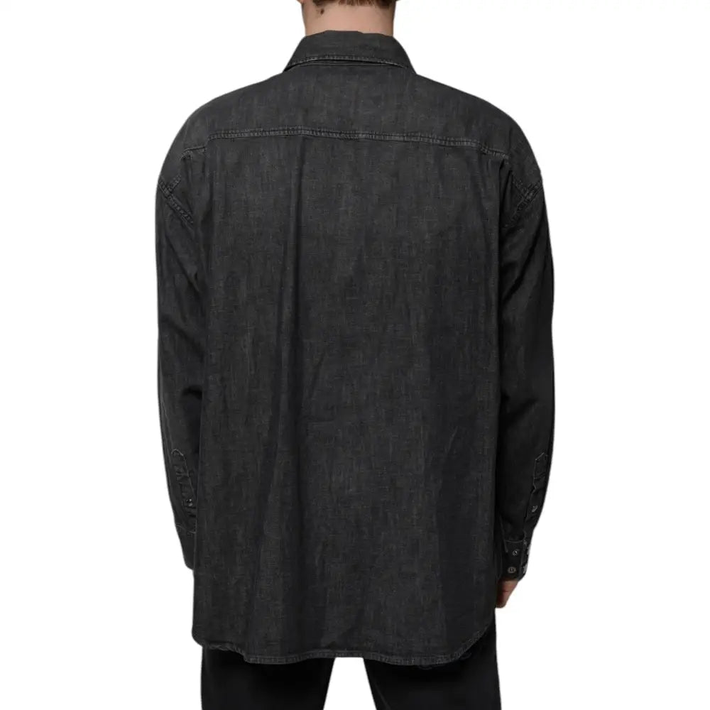 Dolce & Gabbana Black Logo Cotton Button Down Denim Shirt