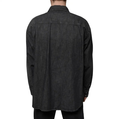 Dolce & Gabbana Black Logo Cotton Button Down Denim Shirt