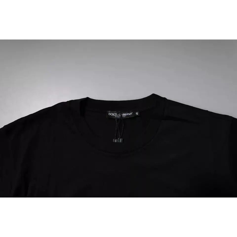 Sort Dolce & Gabbana sort T-shirt med sort logo patch og crew neck