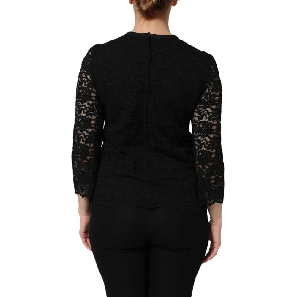 Dolce & Gabbana Black Nylon Lace Long Sleeve Blouse Top