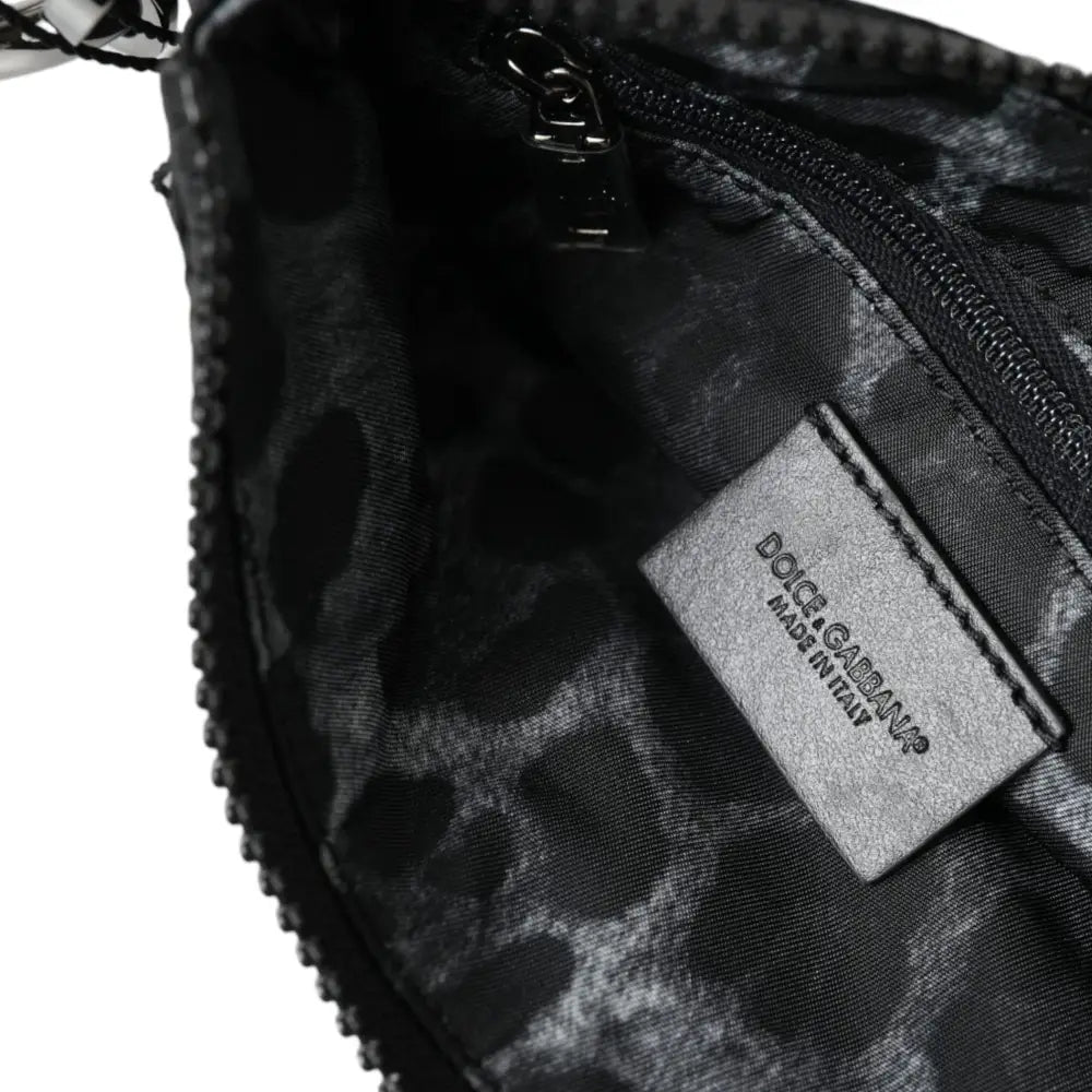 Dolce & Gabbana Black Nylon Logo Plaque Keyring Pouch Clutch Bag