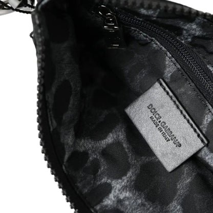 Dolce & Gabbana Black Nylon Logo Plaque Keyring Pouch Clutch Bag