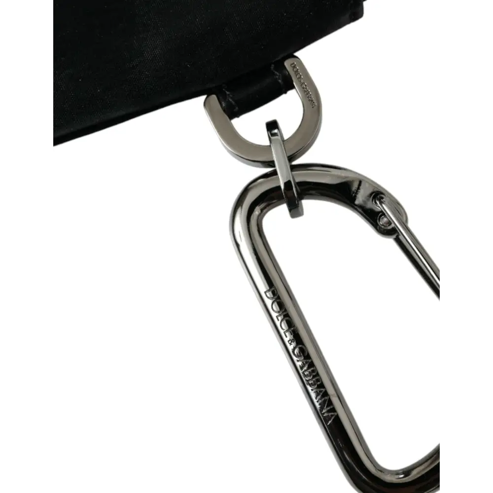 Sølv Dolce & Gabbana carabiner med nylon logo plaque i sort