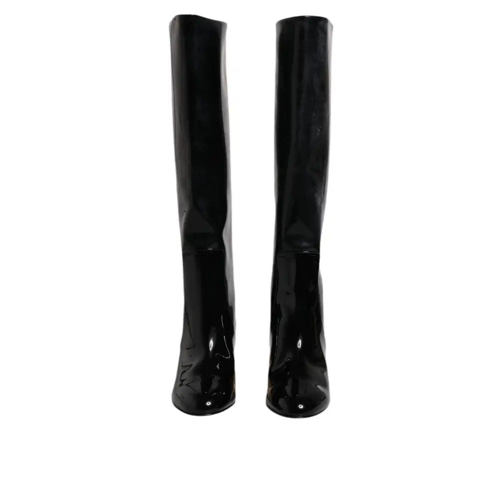 Dolce & Gabbana Black Patent Leather Vally High Boots Shoes - Støvler