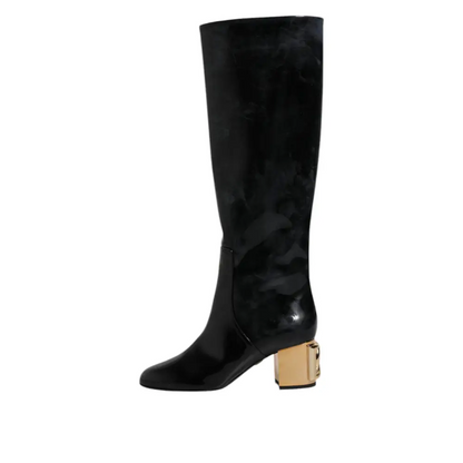 Dolce & Gabbana Black Patent Leather Vally High Boots Shoes - Støvler