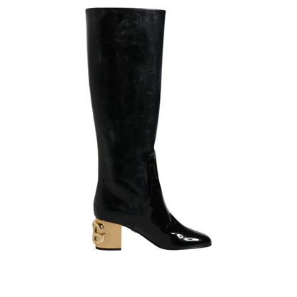 Dolce & Gabbana Black Patent Leather Vally High Boots Shoes - Støvler