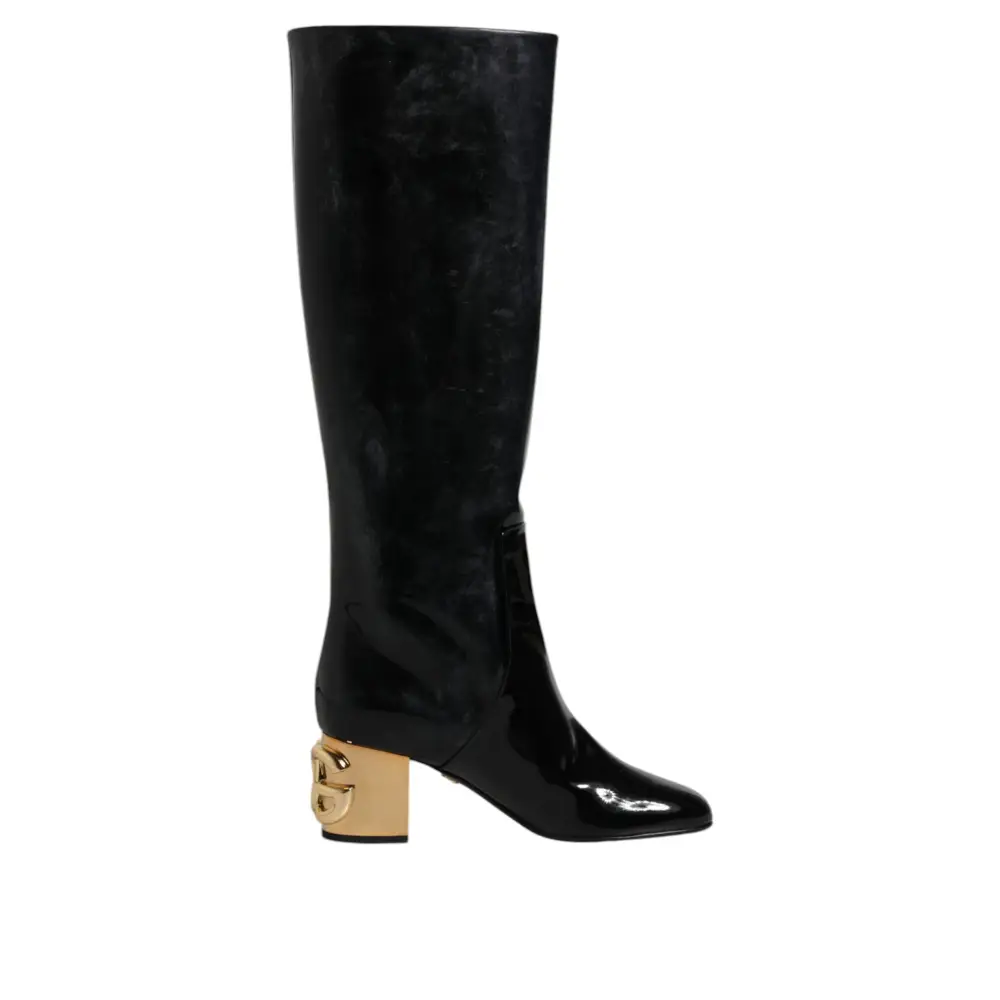 Dolce & Gabbana Black Patent Leather Vally High Boots Shoes - Støvler