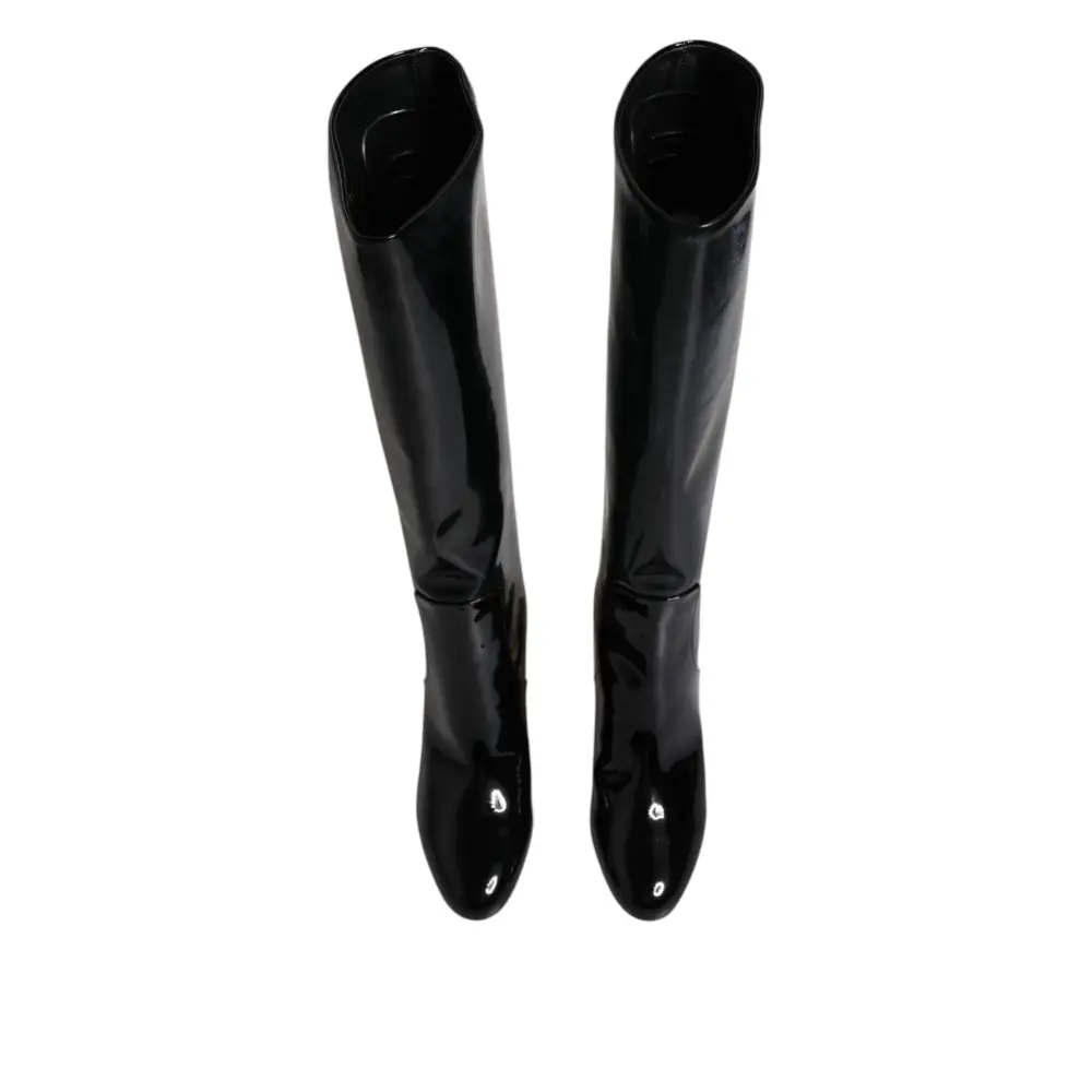 Dolce & Gabbana Black Patent Leather Vally High Boots Shoes - Støvler