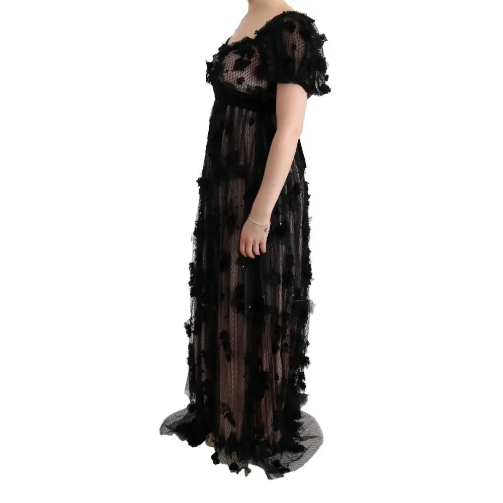 Dolce & Gabbana Black Pink Silk Applique Shift Dress