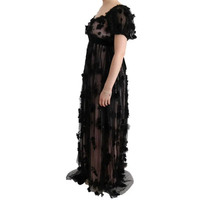 Dolce & Gabbana Black Pink Silk Applique Shift Dress