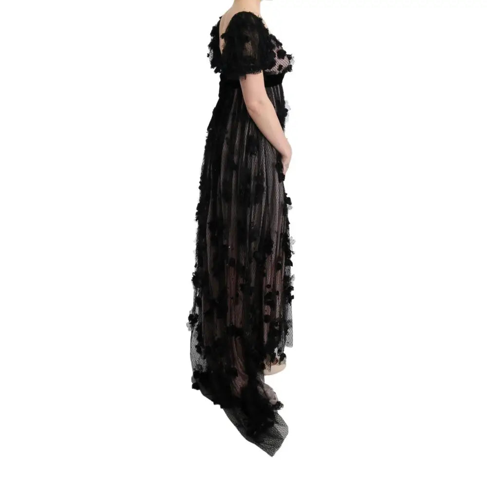 Dolce & Gabbana Black Pink Silk Applique Shift Dress