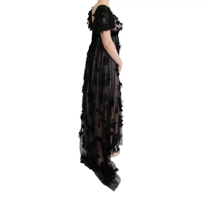 Dolce & Gabbana Black Pink Silk Applique Shift Dress