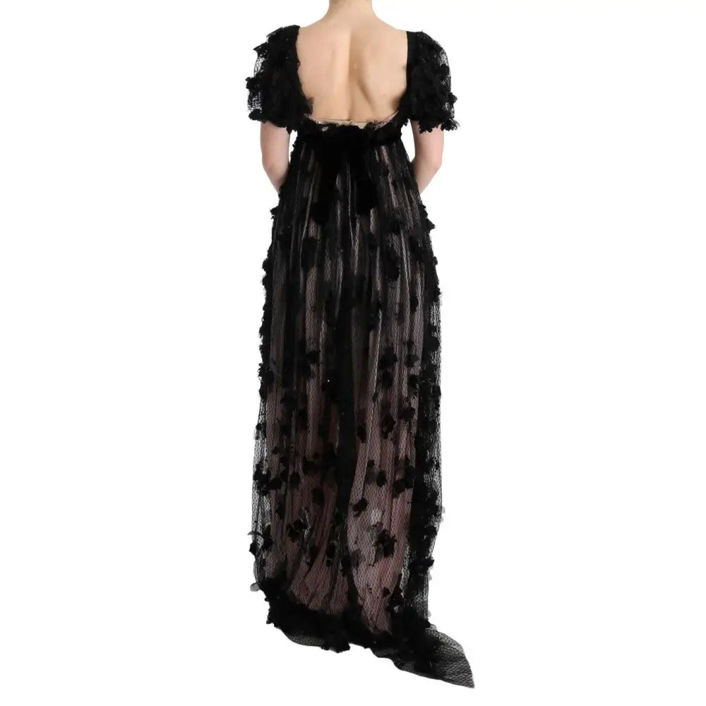 Dolce & Gabbana Black Pink Silk Applique Shift Dress