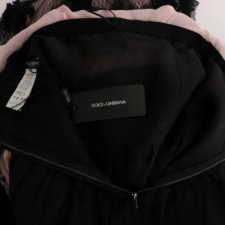 Dolce & Gabbana Black Pink Silk Applique Shift Dress
