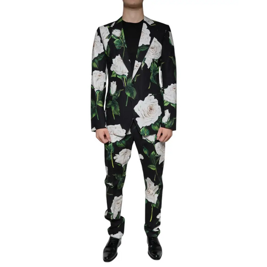 Dolce & Gabbana Black Rose Cotton Men Formal 2 Piece Suit - Jakkesæt