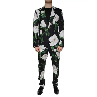 Dolce & Gabbana Black Rose Cotton Men Formal 2 Piece Suit - Jakkesæt