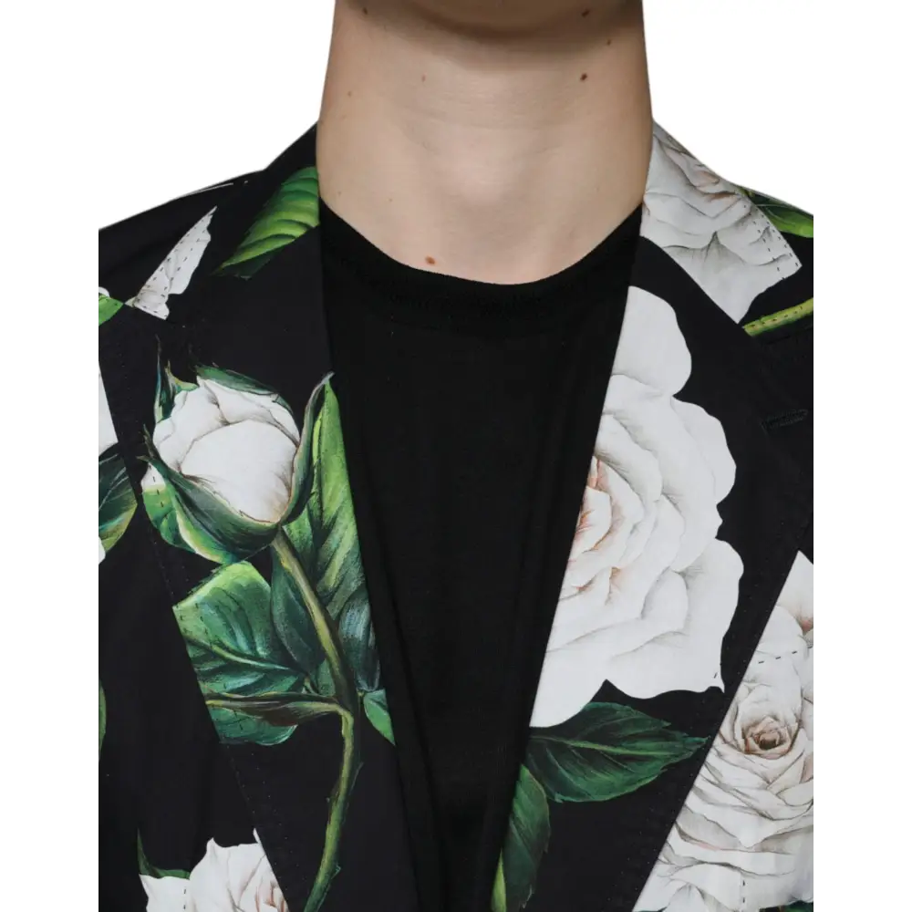 Dolce & Gabbana Black Rose Cotton Men Formal 2 Piece Suit - Jakkesæt