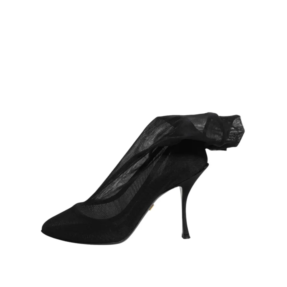 Dolce & Gabbana Black Silk Stretch Mesh Sock Boots Shoes - Støvler