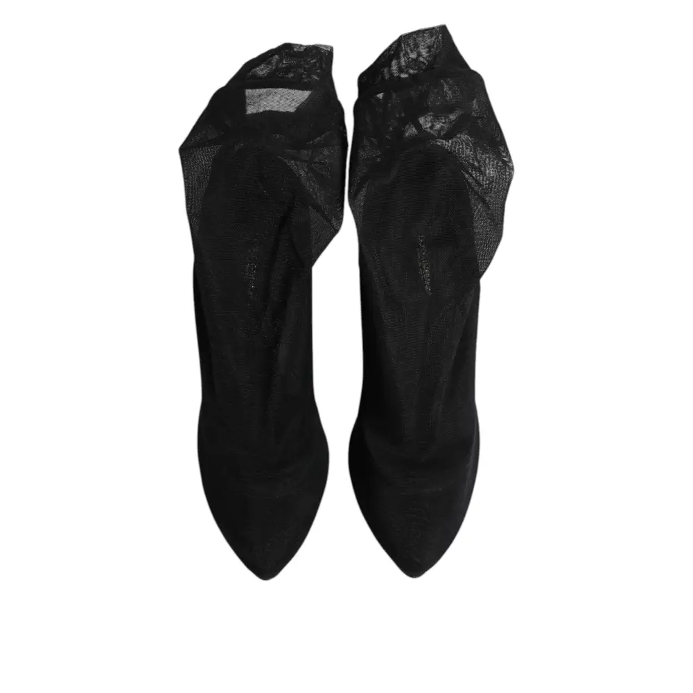 Dolce & Gabbana Black Silk Stretch Mesh Sock Boots Shoes - Støvler