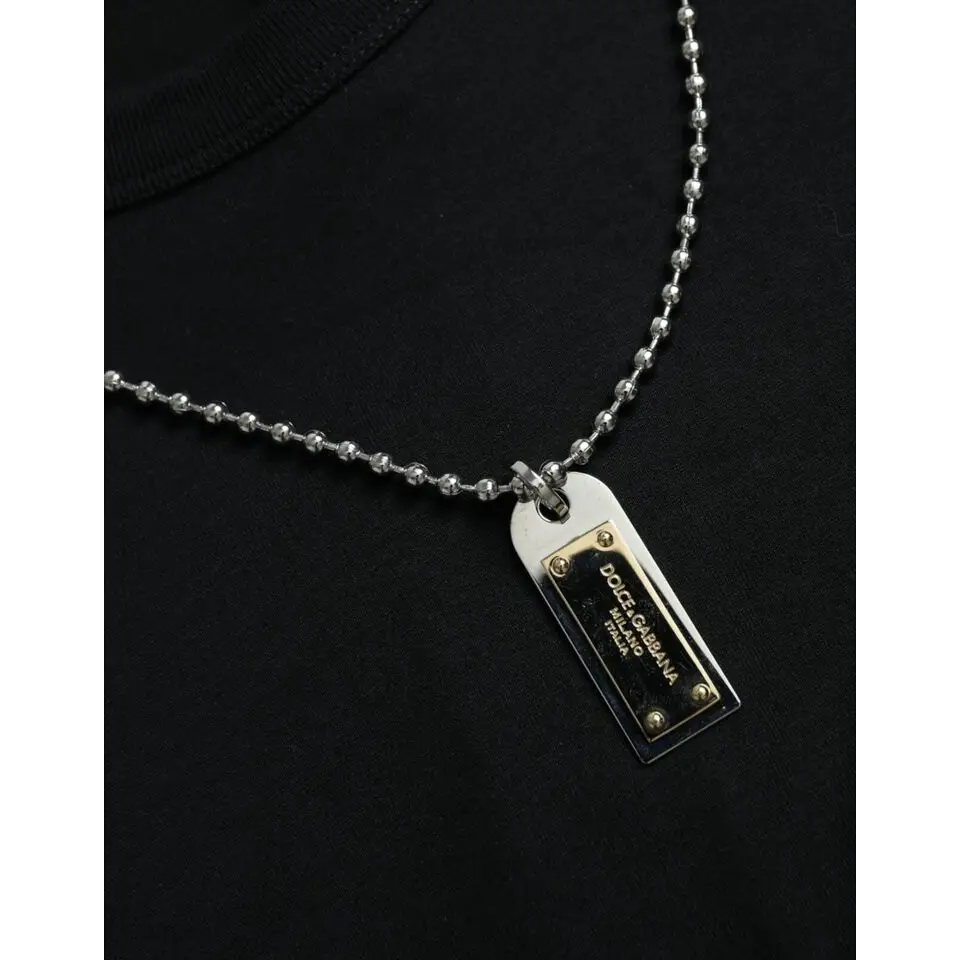 Dolce & Gabbana Black Silver Chain Short Sleeve T-shirt