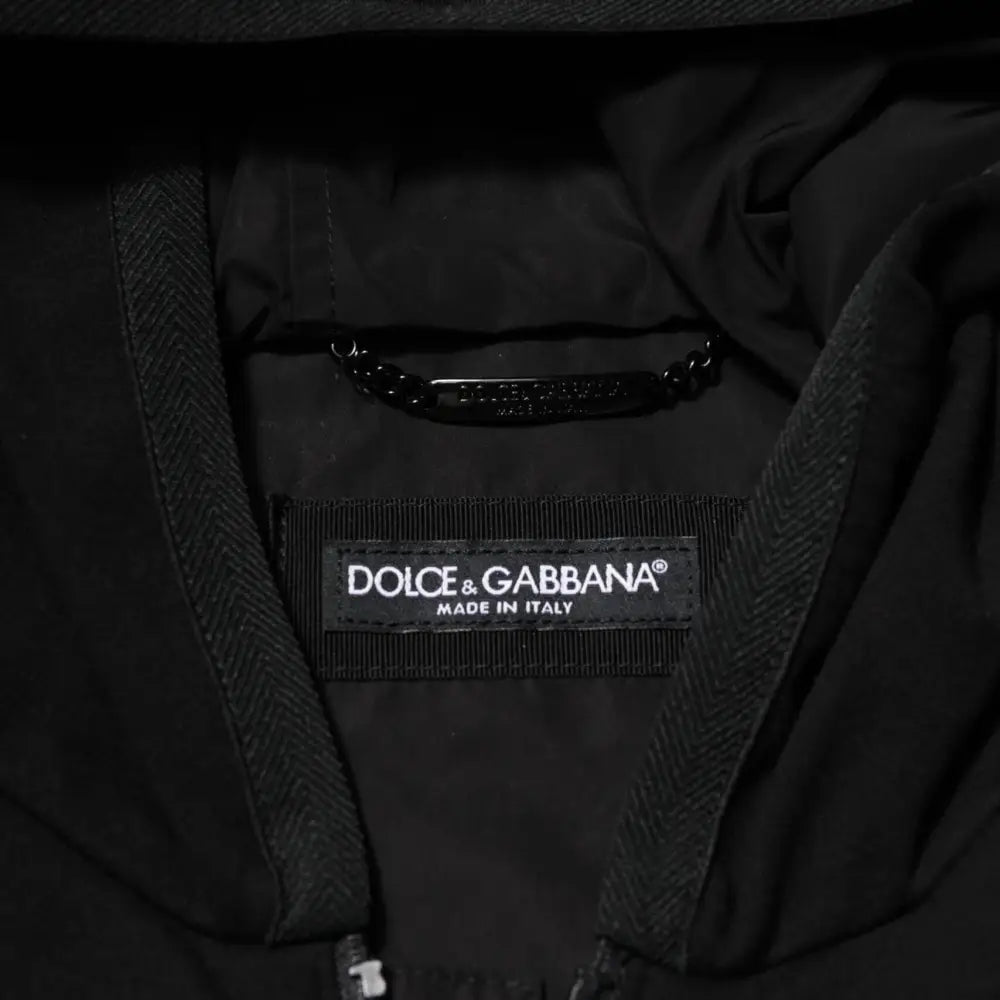 Dolce & Gabbana Black Sleeveless Hooded Logo Plaque Jacket