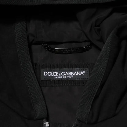 Dolce & Gabbana Black Sleeveless Hooded Logo Plaque Jacket