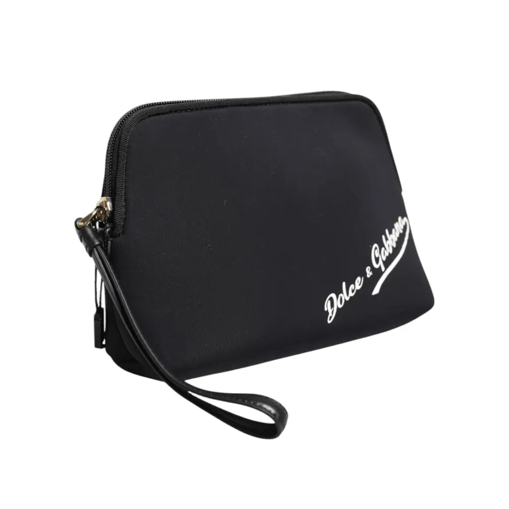 Dolce & Gabbana Black Solid Nylon DG LogoPrint Clutch Zip Borse Pouch Bag