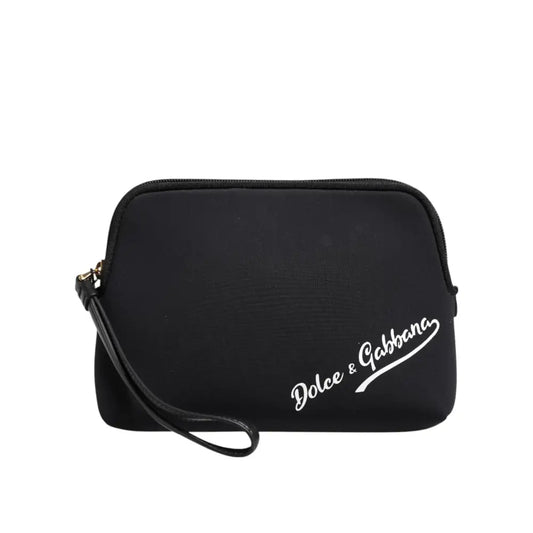 Dolce & Gabbana Black Solid Nylon DG LogoPrint Clutch Zip Borse Pouch Bag
