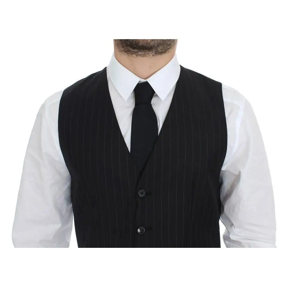 Dolce & Gabbana Black Striped Wool Silk Dress Vest Gilet