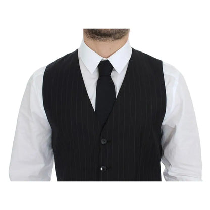 Dolce & Gabbana Black Striped Wool Silk Dress Vest Gilet