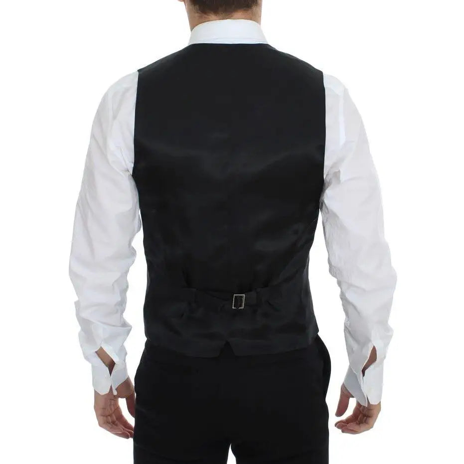Dolce & Gabbana Black Striped Wool Silk Dress Vest Gilet