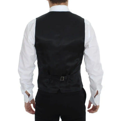 Dolce & Gabbana Black Striped Wool Silk Dress Vest Gilet