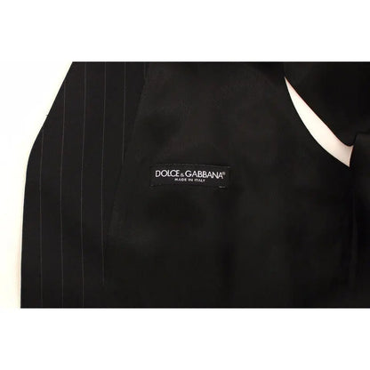 Dolce & Gabbana Black Striped Wool Silk Dress Vest Gilet