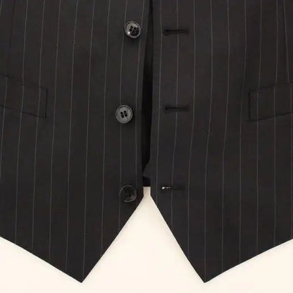 Dolce & Gabbana Black Striped Wool Silk Dress Vest Gilet