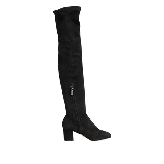 Dolce & Gabbana Black Suede Leather Knee High Boots Shoes