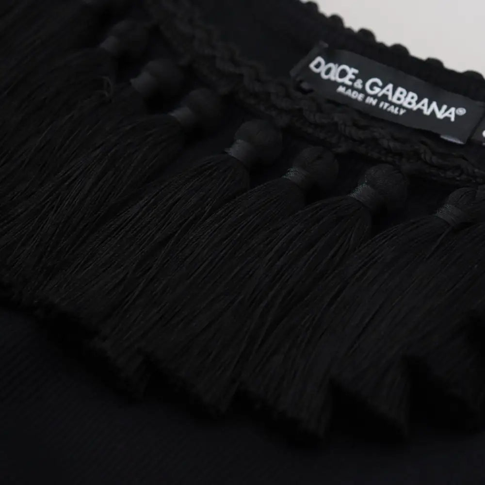 Dolce & Gabbana Black Tank Top Blouse Tassle Cotton Blouse