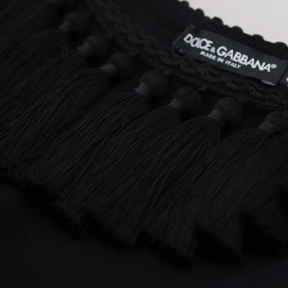 Dolce & Gabbana Black Tank Top Blouse Tassle Cotton Blouse