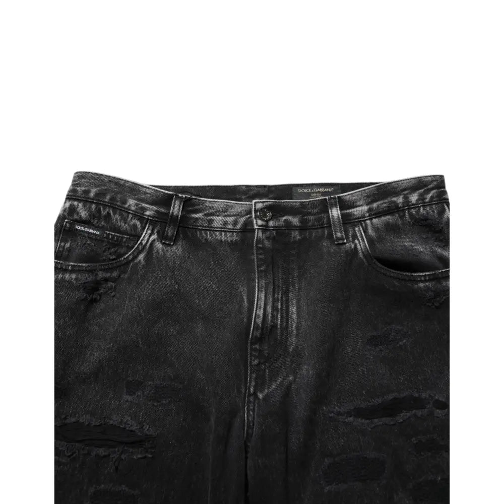 Dolce & Gabbana Black Washed Ripped Loose Cotton Denim Jeans