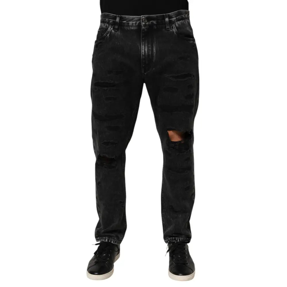 Dolce & Gabbana Black Washed Ripped Loose Cotton Denim Jeans