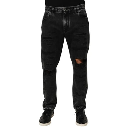 Dolce & Gabbana Black Washed Ripped Loose Cotton Denim Jeans