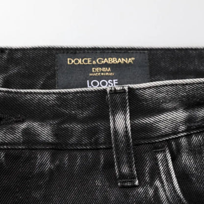 Dolce & Gabbana Black Washed Ripped Loose Cotton Denim Jeans