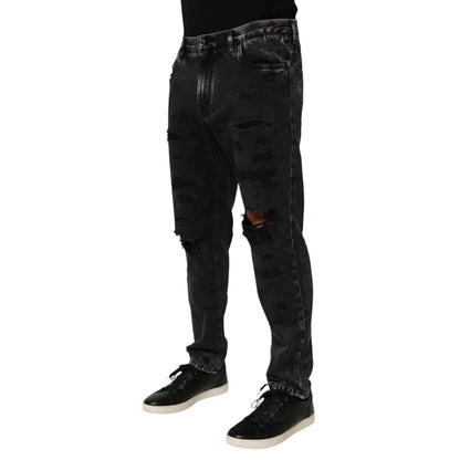 Dolce & Gabbana Black Washed Ripped Loose Cotton Denim Jeans