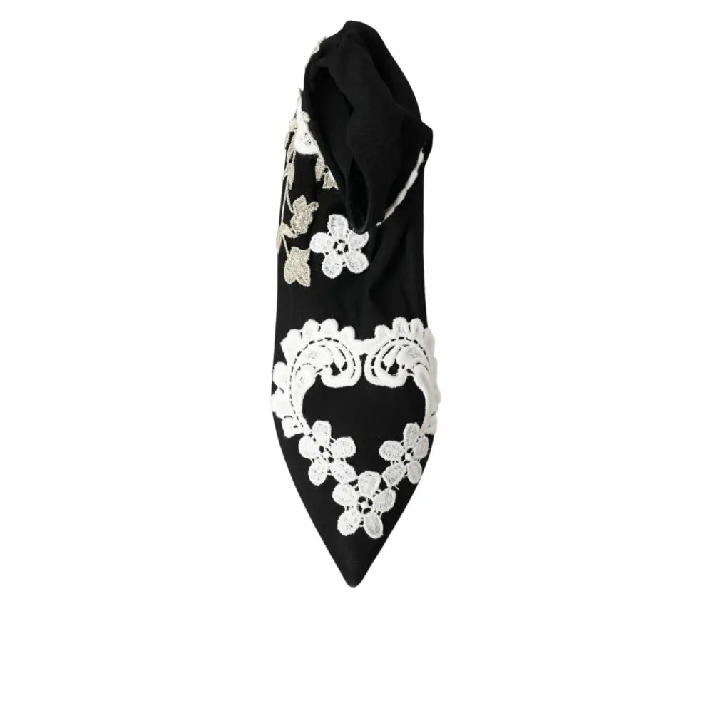 Dolce & Gabbana Black White Embroidery Slip On Boots Shoes