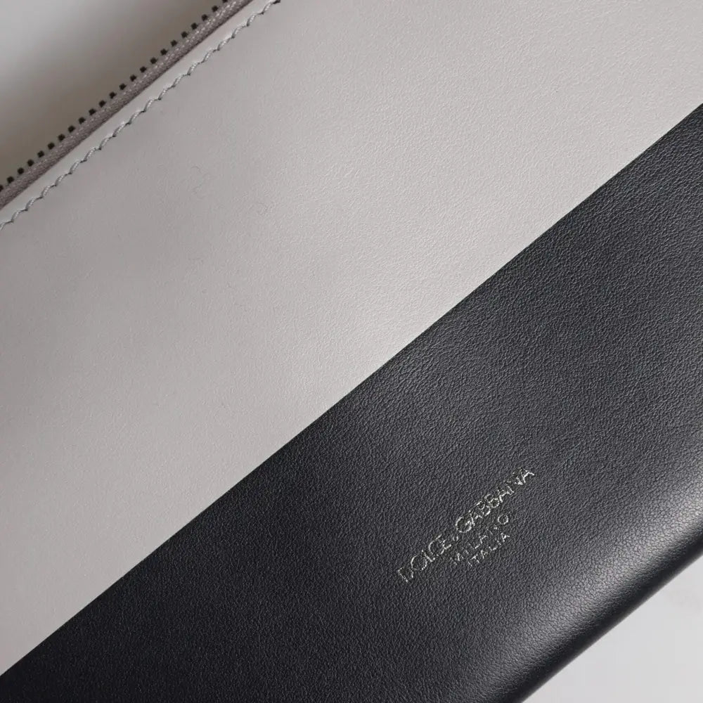 Dolce & Gabbana Black White Leather Logo Embossed Crossbody Bag