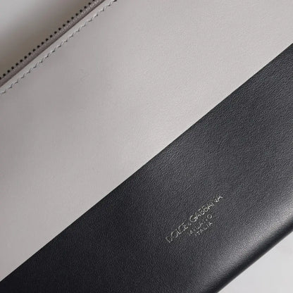 Dolce & Gabbana Black White Leather Logo Embossed Crossbody Bag