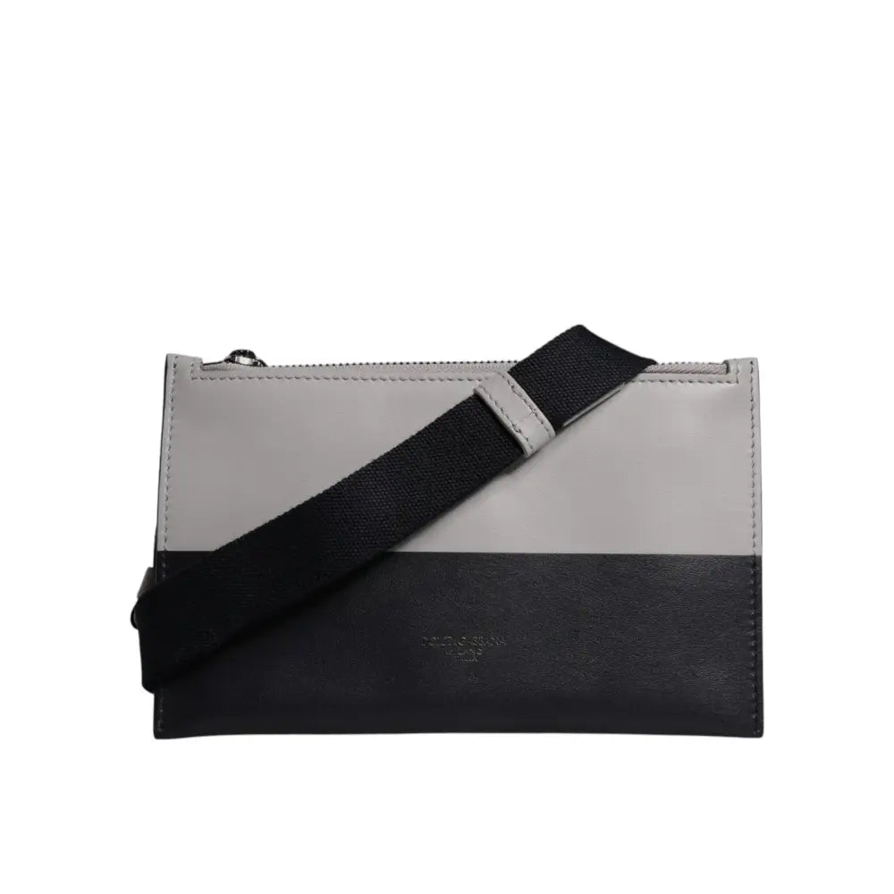 Dolce & Gabbana Black White Leather Logo Embossed Crossbody Bag