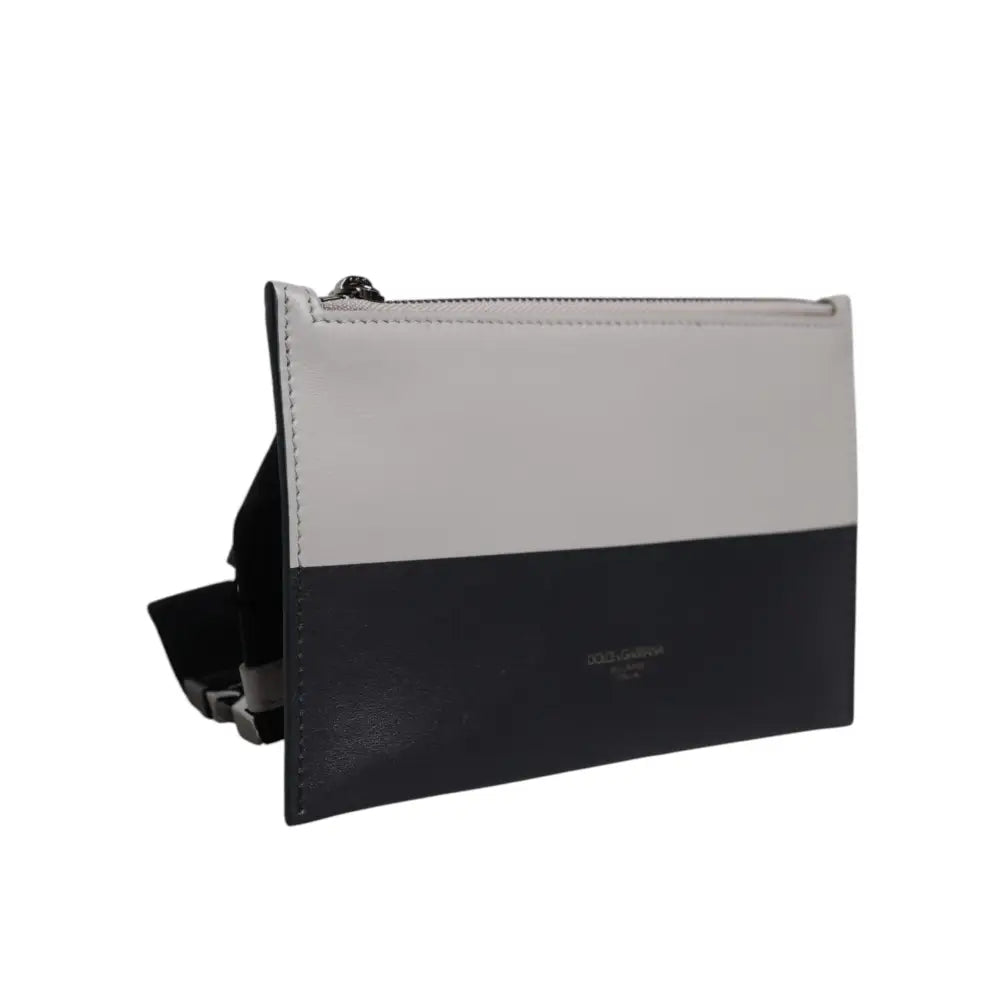 Dolce & Gabbana Black White Leather Logo Embossed Crossbody Bag