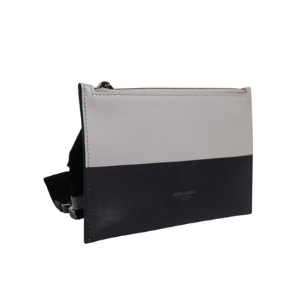 Dolce & Gabbana Black White Leather Logo Embossed Crossbody Bag